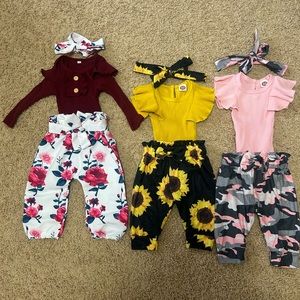 Baby girl outfits- set of 3 with bows